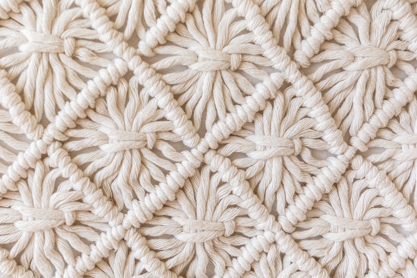 Close-up of hand made macrame texture pattern